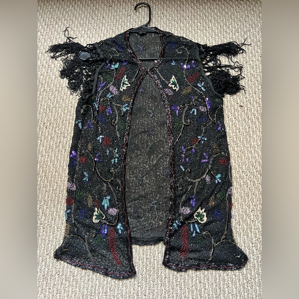 Vintage Beaded Cover Up with tassels sleeves